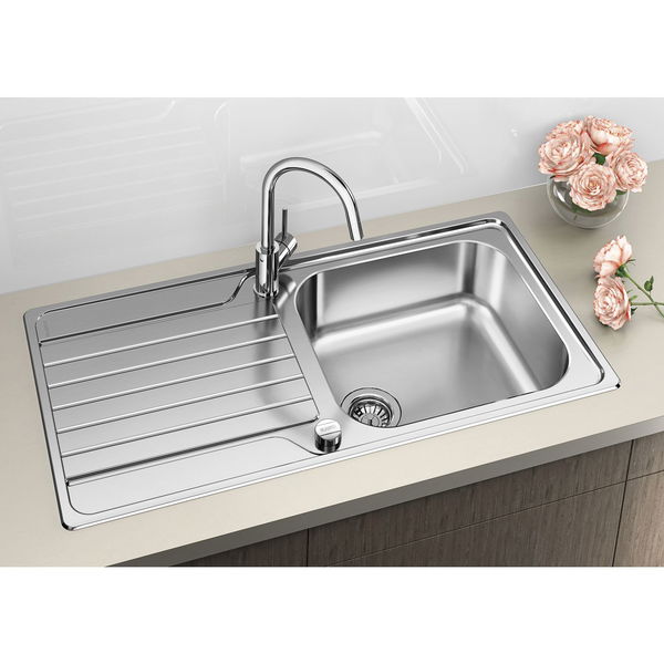 Blanco Spülbecken mit Abtropffläche – Edelstahlspüle Dinas XL 6 S – Reversibel, großes Spülbecken mit Drehknopf und Tropftasse