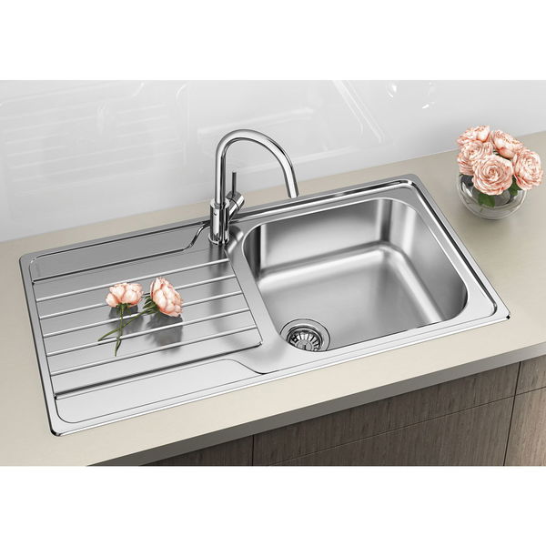 Blanco Spülbecken mit Abtropffläche – Edelstahlspüle Dinas XL 6 S – Reversibel, großes Spülbecken mit Drehknopf und Tropftasse