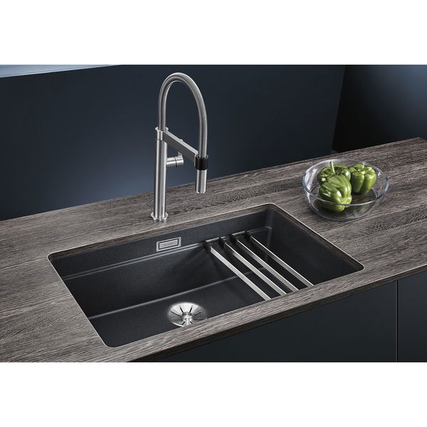 Blanco Unterbauspüle Etagon 700-U – Waschbecken Unterbau mit C-overflow und InFino Ablaufsystem, Granit schwarz