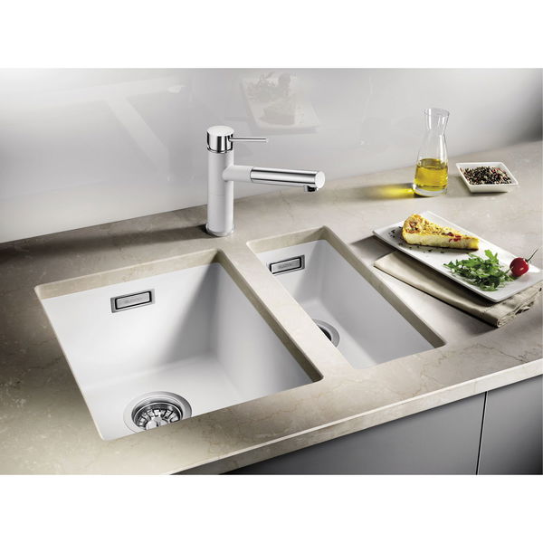 Blanco Unterbauspüle Subline 320-U – Waschbecken Unterbau mit C-overflow und InFino Ablaufsystem, Granit schwarz