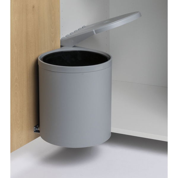 Einbau-Abfallsammler 12 Liter Grau – ausschwenkbarer Mülleimer für Schrankmontage, automatischer Deckel, Kunststoff, 265x290x265mm