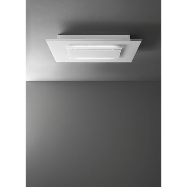Falmec Decken-Dunstabzugshaube Aura 120 Weiß Glas 1200mm mit Randabsaugung und 5 Jahre Garantie – Touchbedienung, LED-Beleuchtung, Carbon.Zeo-Filter, Fernbedienung