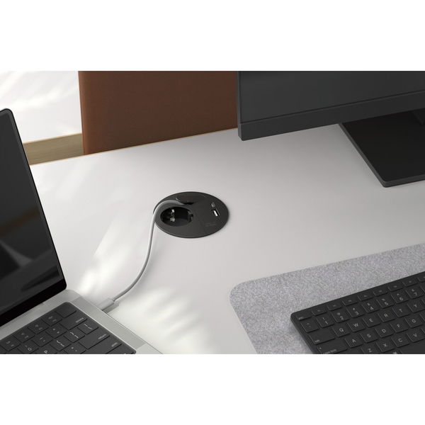 Bachmann Einbausteckdose für Arbeitsplatte Loop In Charge mit USB-C 22W Schnellladung und USB-A 18W, schwarz