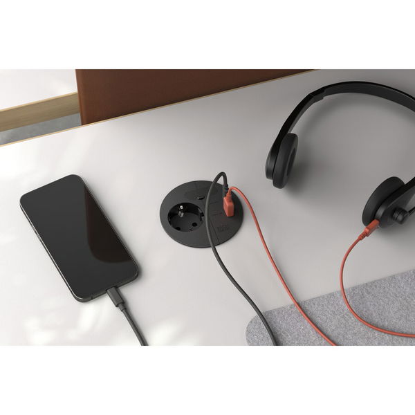 Bachmann Einbausteckdose für Arbeitsplatte Loop In Charge mit USB-C 22W Schnellladung und USB-A 18W, schwarz