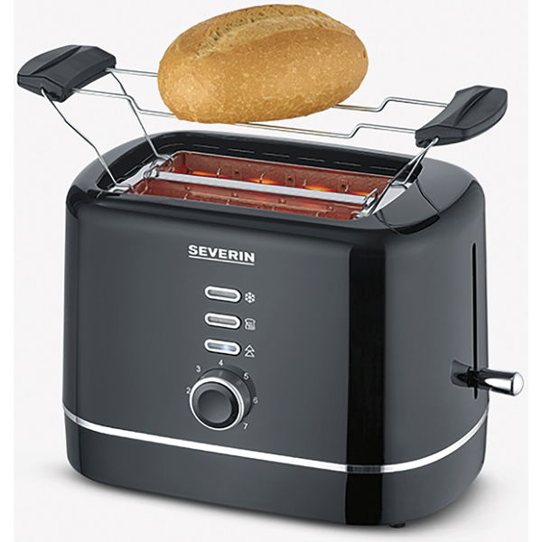 Severin Toaster 2 Scheiben 850W mit Defroster Aufwärmstufe und Brotscheibenzentrierung, schwarz