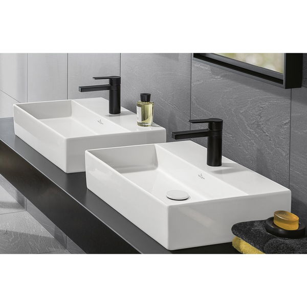 Villeroy & Boch Aufsatzwaschbecken eckig Memento 2.0 – Aufsatzwaschbecken aus hochwertigem Keramik mit innovativer CeramicPlus Oberfläche, weiß/alpin