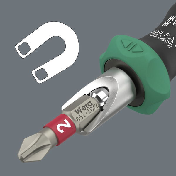Wera Bit Set Kraftform Kompakt 838 RAS – Bit Satz, Hex-Plus, Phillips, Pozidriv, Schlitz, Torx, Bits Handhalter mit Ratschenfunktion – 14-teilig