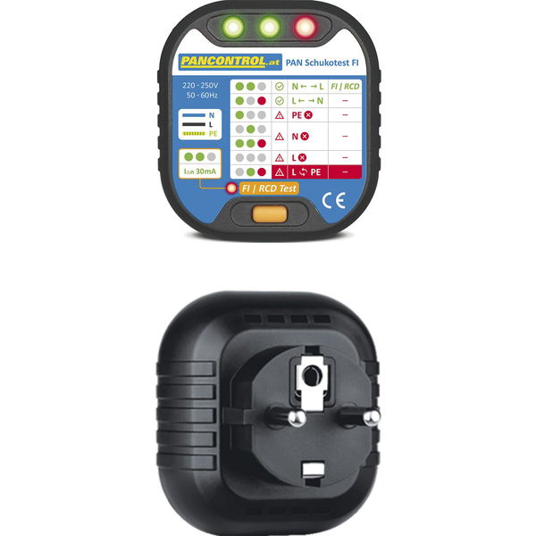 Pancontrol Steckdosenprüfer PAN Schukotest FI Test 30mA, Steckdosenprüfgerät mit LED-Anzeige, 220-250V, für Schutzkontakt-Steckdosen