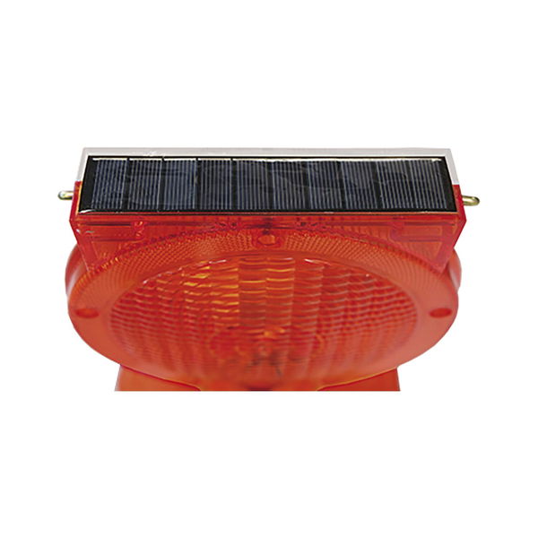 LED Baustellenlampe Solar rot/transparente – Warnleuchte mit Linse & Blinklicht
