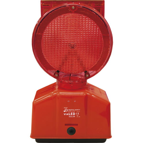 LED Baustellenlampe Solar rot/transparente – Warnleuchte mit Linse & Blinklicht