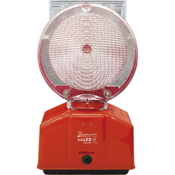 LED Baustellenlampe Solar rot/transparente – Warnleuchte mit Linse & Blinklicht