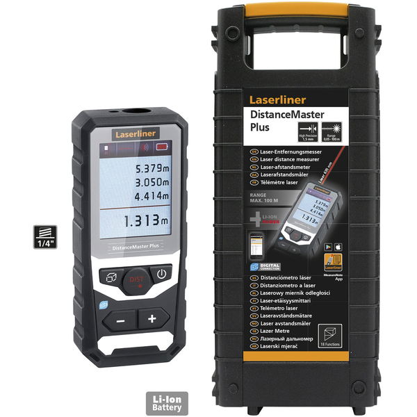 Laserliner Laser Entfernungsmesser DistanceMaster Plus 100m Lasermessgerät mit Digital Connection für Smartphones