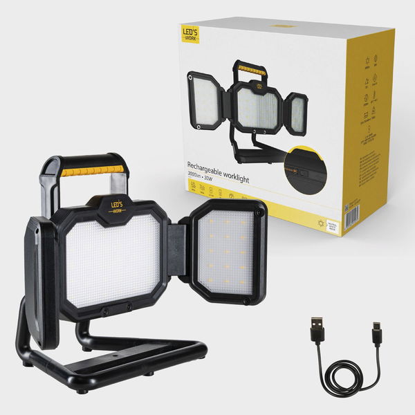 Led’s Work LED Akku Arbeitsstrahler, 30W, 3000 Lumen, IP54, dimmbar
