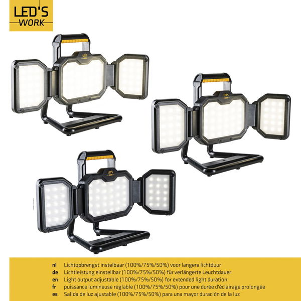 Led’s Work LED Akku Arbeitsstrahler, 30W, 3000 Lumen, IP54, dimmbar