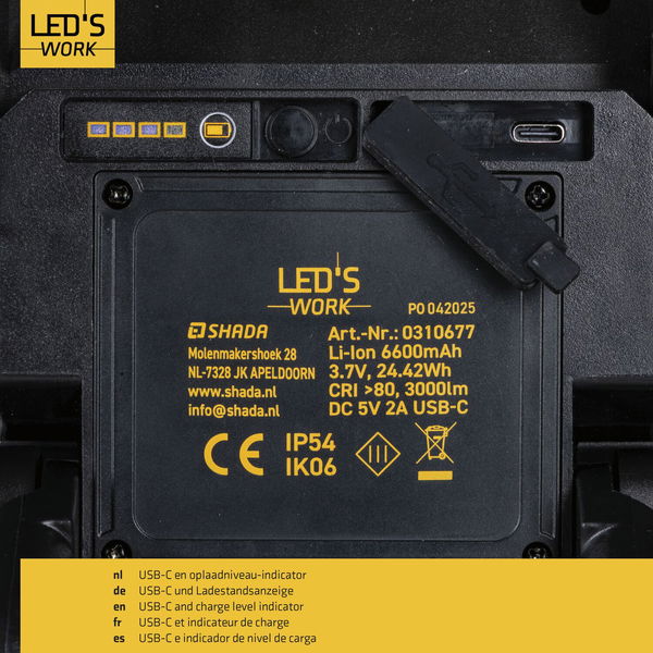 Led’s Work LED Akku Arbeitsstrahler, 30W, 3000 Lumen, IP54, dimmbar