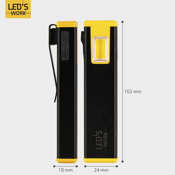 Leds Work Akku Handlampe LED 300 Lumen – 5000 K, USB-C, Magnet-Clip, 3 Lichtmodi