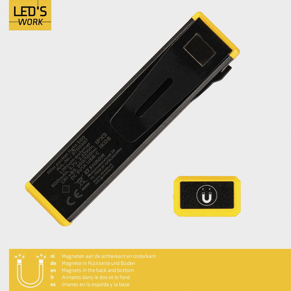 Leds Work Akku Handlampe LED 300 Lumen – 5000 K, USB-C, Magnet-Clip, 3 Lichtmodi