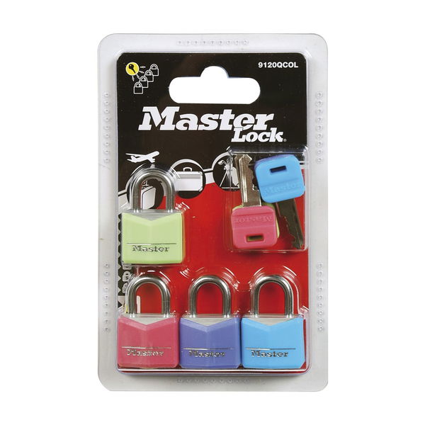 MASTER LOCK Vorhangschloss Vinyl bunt mit Schlüssel, Br. 20 mm, gleichsp. SB-4