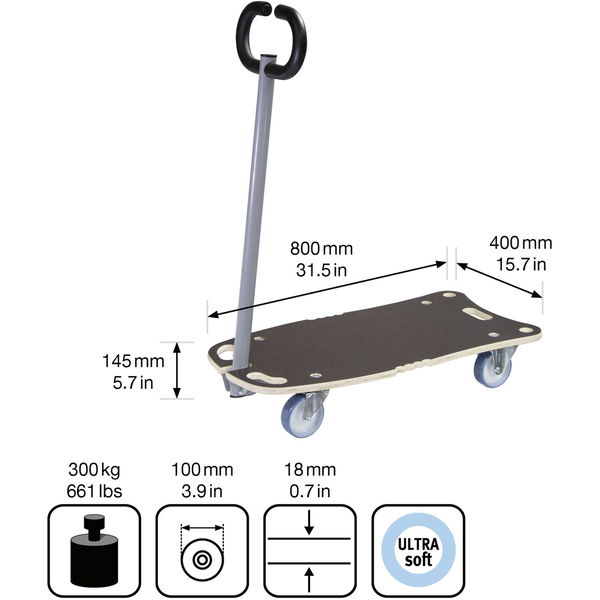 Transportwagen klappbar bis 300kg Tragkraft mit Softrollen – Klappwagen 800x400mm + MaxiGRIP Ladefläche