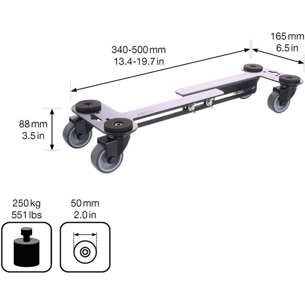 Rollbrett schwerlast ausziehbar 340-500mm – ideal als Möbelroller, Rollbrett Werkstatt bis 250kg verwendbar mit Softrollen, schwarz