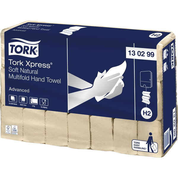 Tork Xpress Natur Multifold Handtücher – H2-System, natur, recycelte Fasern, 1 Karton, 240 m