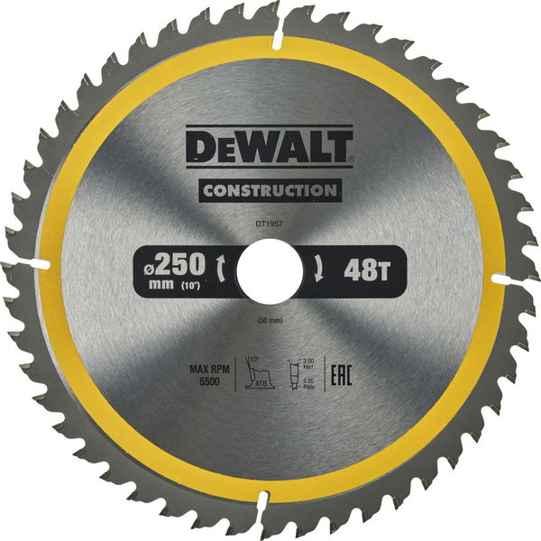 DeWALT Bau-Kreissägeblatt stationär, Ø 250 mm, Bohrung 30 mm, Z48 WZ