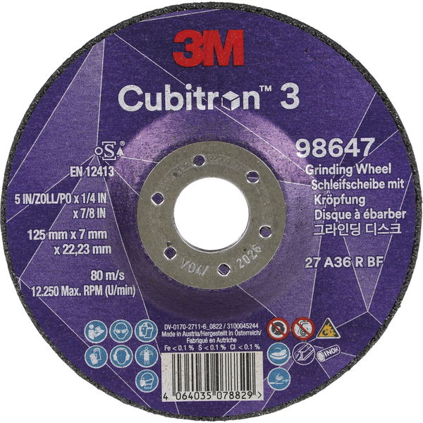 3M Schruppscheibe Cubitron3 125x7mm für Inox/Stahl, Präzisionskorn