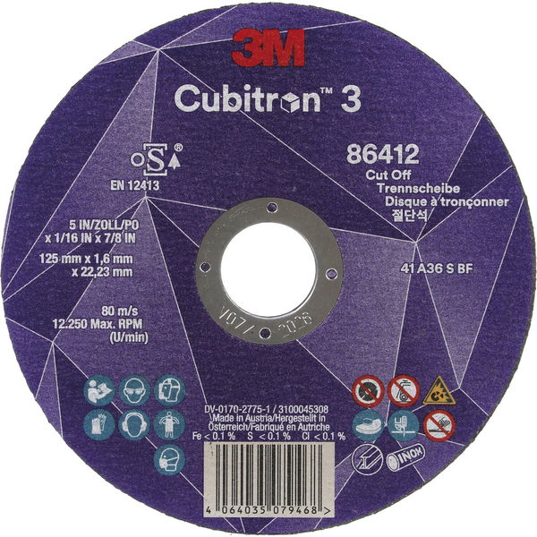 3M Trennscheibe Cubitron3 125x1mm für Inox/Stahl, Präzisionskorn, gerade Form
