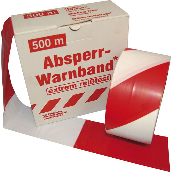 FOLTEC Warnband / Absperrband 80mm x 500m Rot und Weiß – extrem Reißfest