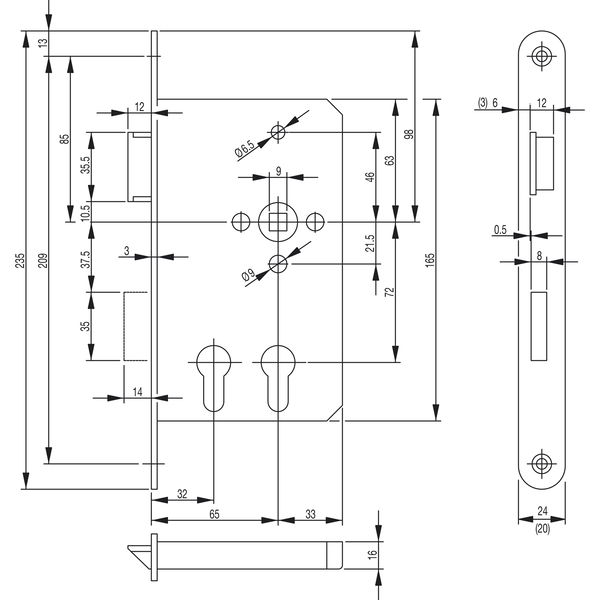 BKS Fluchttürschloss 2328 für 2 Profilzylinder 1-flg.