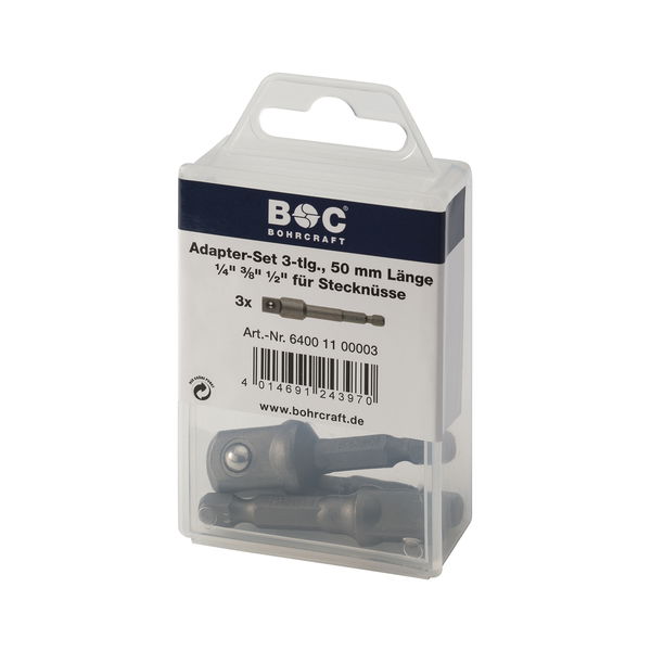 BOHRCRAFT Bit Adapter-Satz 1/4″, 3/8″, 1/2″ Länge 50 mm 3-teilig