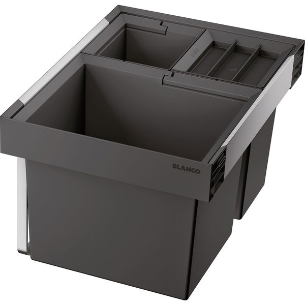 Blanco Abfallsammler Küche 3 Fächer 1×30 und 2x 8 Liter – Einbaumülleimer Unterschrank KB 600mm, Alu/Kunststoff anthrazit