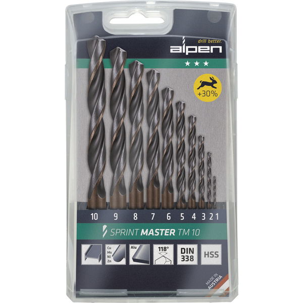 ALPEN Bohrer-Kassette Sprint Master TM10 DIN338RN HSS ø1-10mm 10-teilig
