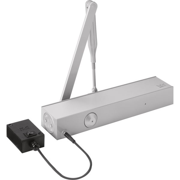 TS 73-EMF Türschließer mit elektro-hydraulischer Feststellung | Größe EN 5 ,Flügelbreite 1250mm | Türblattmontage, mit Gestänge, silber
