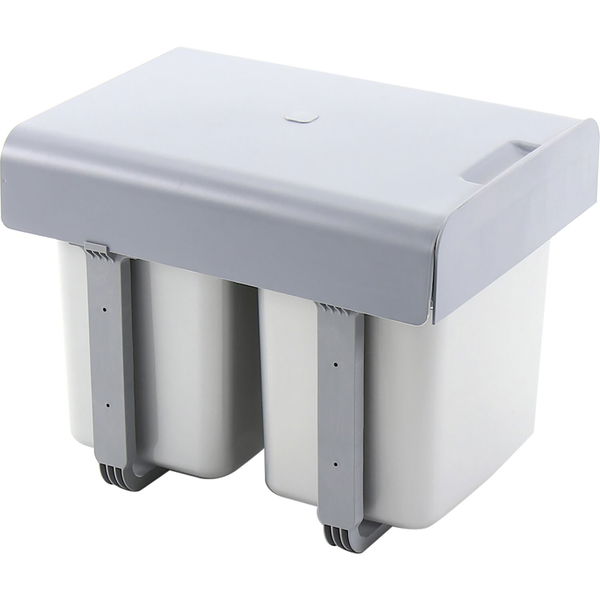 Ekotech Einbaumülleimer Ekko KB 450mm – Abfalleimer 1×16 und 2×8 Liter mit Deckel, Kunststoff grau
