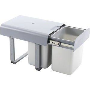 Ekotech Einbaumülleimer Ekko KB 450mm – Abfalleimer 1×16 und 2×8 Liter mit Deckel, Kunststoff grau