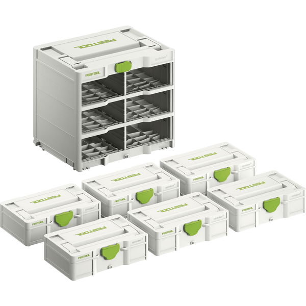 Festool Systainer 3 Rack Rahmen mit T-Loc Set – 2in1 Sortimentskasten und Werkzeugkoffer mit 6x Mini Systainer