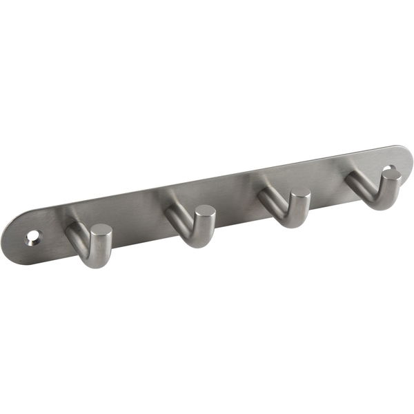 Garderobenleiste Sepa mit 4 Haken, Breite 220 mm, Edelstahl gebürstet
