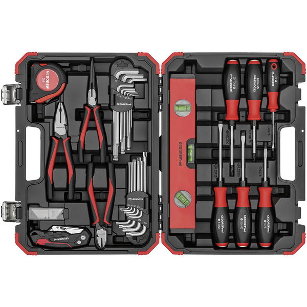 Gedore Werkzeugkoffer gefüllt, Heimwerker Werkzeugset Haushalt – Messen, Schneiden & Schrauben – 43-teilig