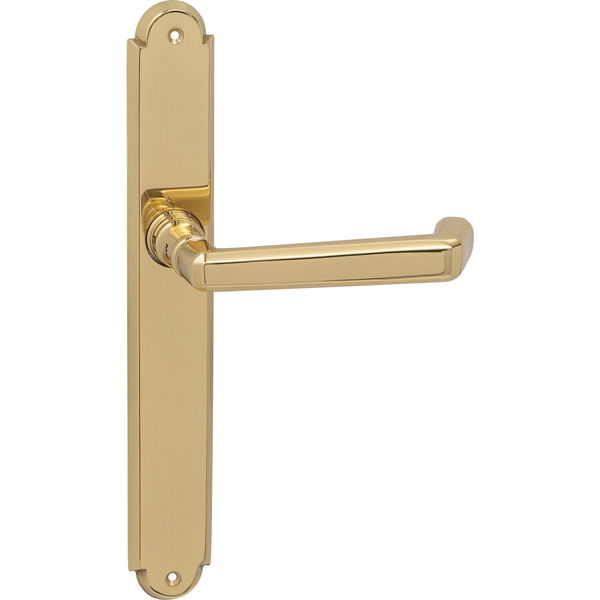 Grundmann Feuerschutz Türdrücker + Langschild ungelocht Alt-Wien für Türstärke 38-72mm DIN 18 273FS, Messing poliert