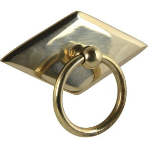 Schorgöhfer & Frehe Möbelgriff Landhausstil – Klappgriff Karo – Schubladengriff Schild mit Ringgriff 68x35mm, Messing poliert