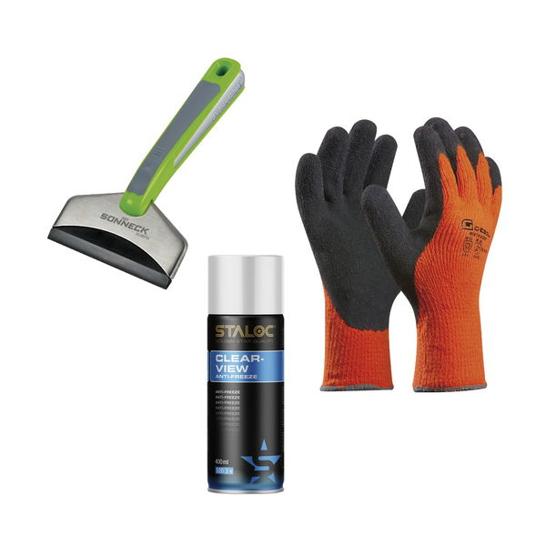 Eiskratzer mit Enteiserspray Auto und Türschloss mit Winter-Handschuhe Scheibenenteiser