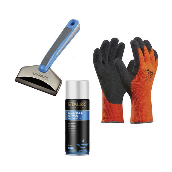Eiskratzer mit Enteiserspray Auto und Türschloss mit Winter-Handschuhe Scheibenenteiser