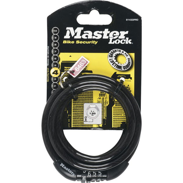 MASTER LOCK Spiral-Kabelschloss 8143 EURDPRO mit Zahlenkombination 1200 mm SB