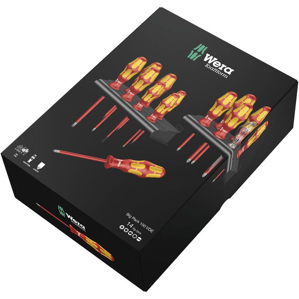 WERA Schraubendreher-Satz Big Pack 100 VDE Schlitz/Phillips/Pozidriv/Torx®14-tlg