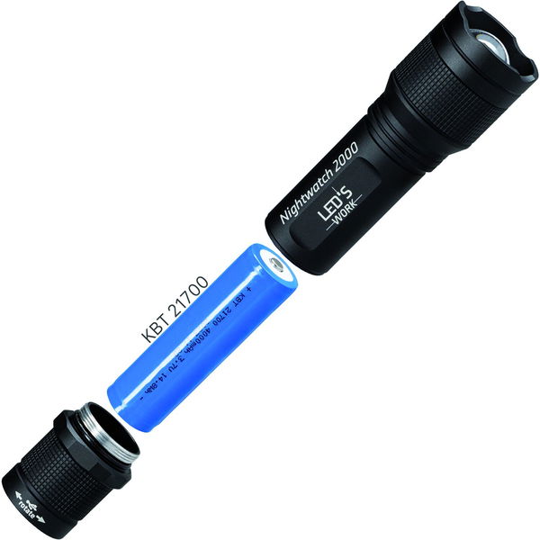LED’S WORK Led Taschenlampe 2000 Lumen IPX8 Nightwatch ideal für Outdoor-Aktivitäten, Aluminium