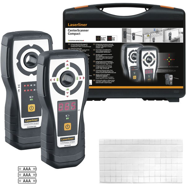 Laserliner Bohrführungsgerät CenterScanner Plus Sender + Empfänger, zur Ausrichtung des Bohrkanals bis 120cm, LED-Indikatoren, Metall / Spannungserkennung