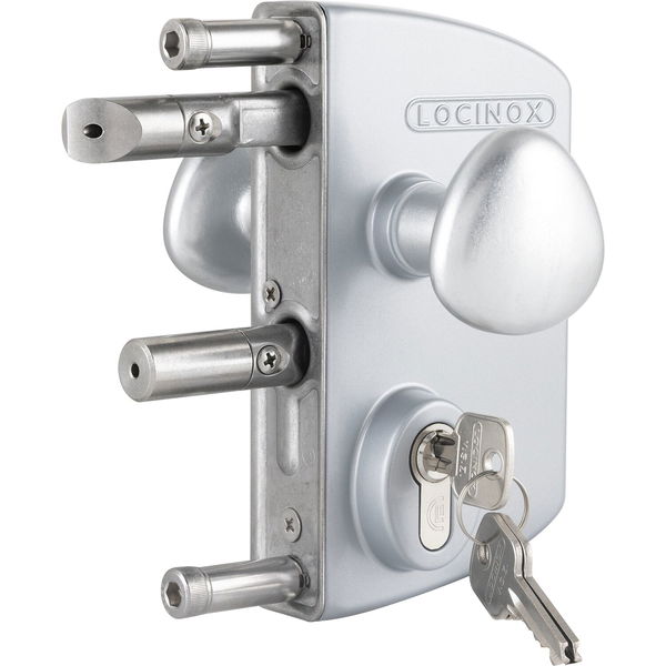 Gittertorschloss – Torschloss Set LAKQ40U2L, PZW, für Vierkantrohr 40-60mm inklusive Tornkauf + Zubehör, Aluminium silberfärbig