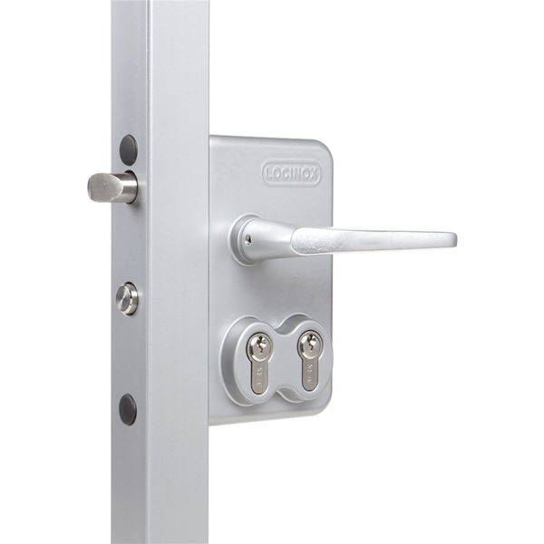 Gittertorschloss LDKZ4040 D1L, 2 PZW, für 40 mm Vierkantrohr, Alu silberfärbig