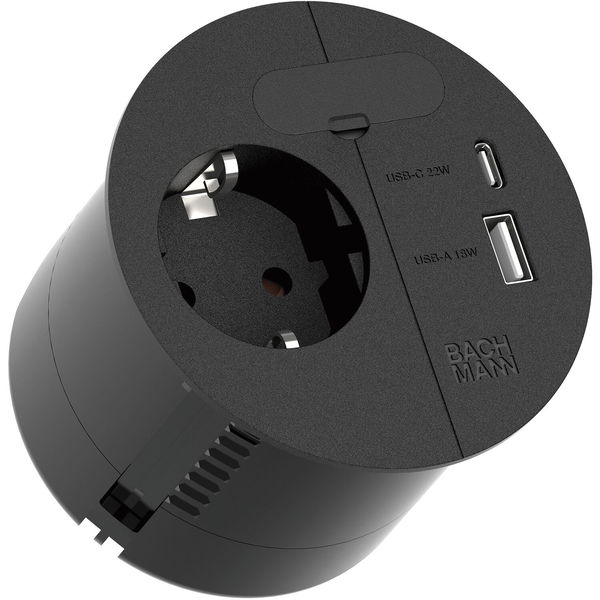 Bachmann Einbausteckdose für Arbeitsplatte Loop In Charge mit USB-C 22W Schnellladung und USB-A 18W, schwarz